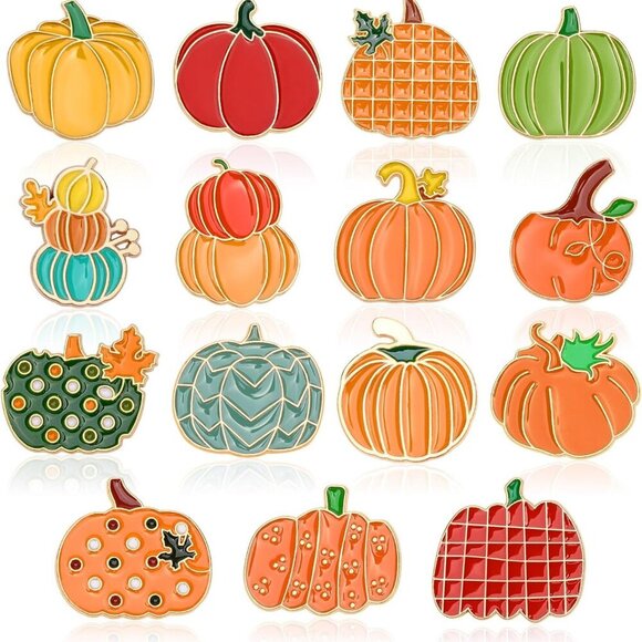Other - 15Pcs Pumpkin Pins, Fall Pumpkin Brooches Thanksgiving Enamel Lapel Pins Autumn